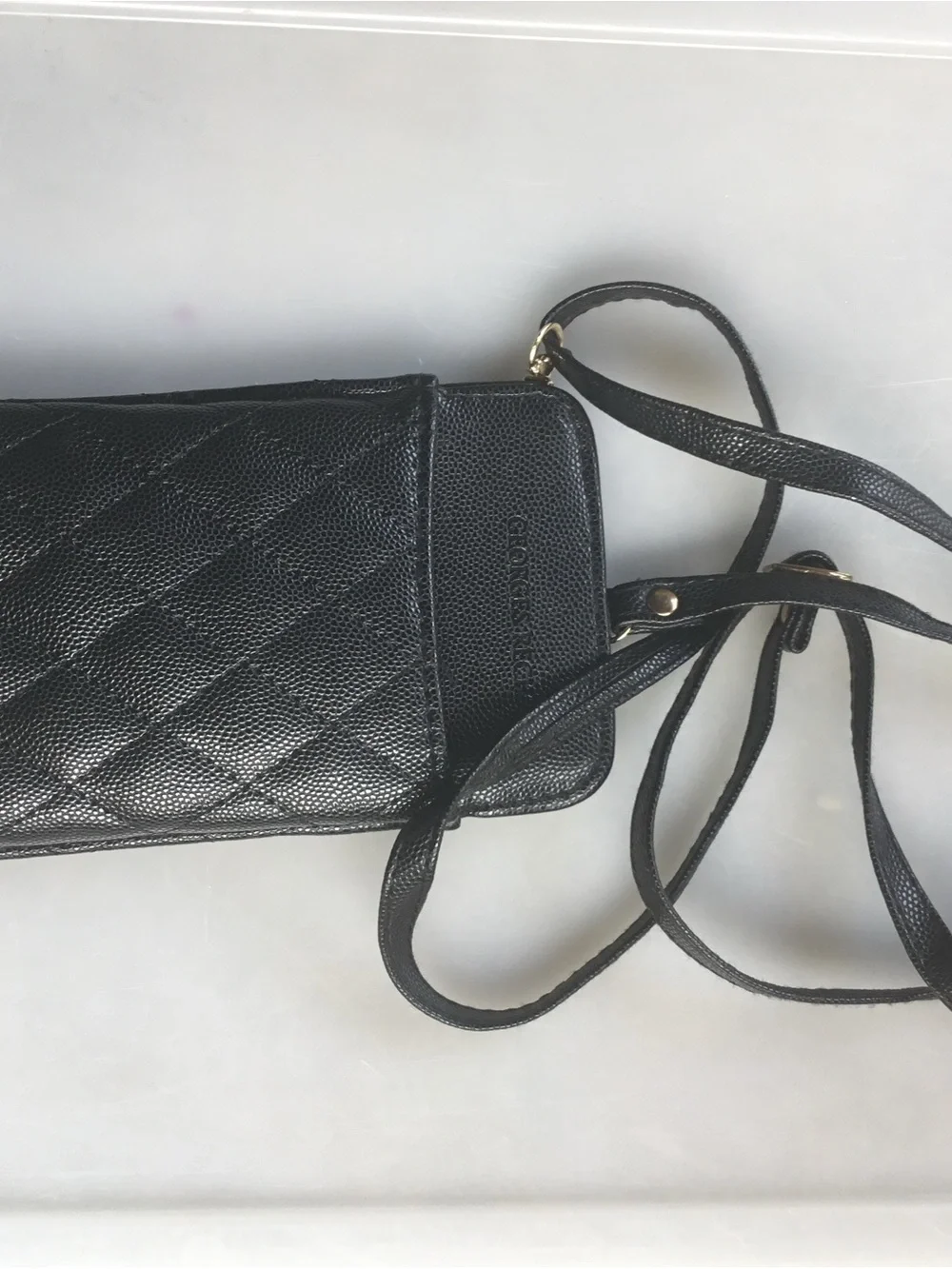 Georges Rech Black Quilted Crossbody Phone Pouch Adjustable Strap NWOT